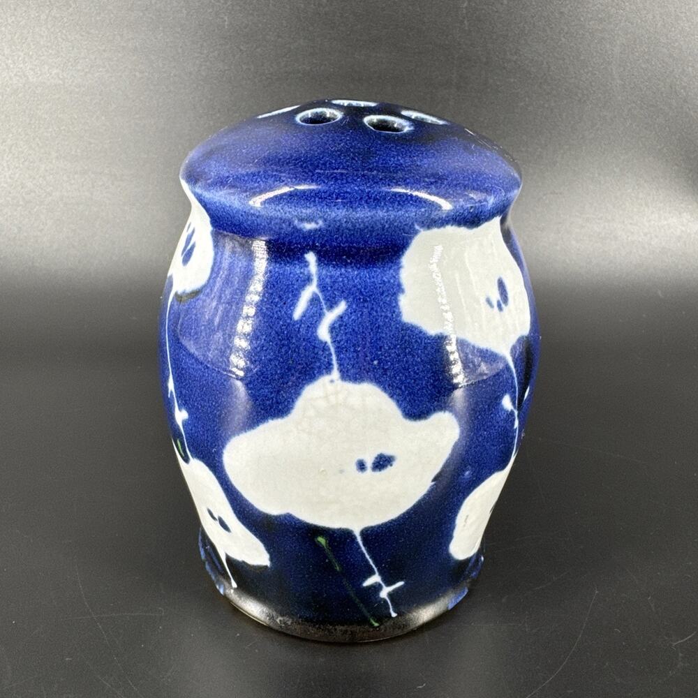 Vintage WALD Pottery Blue & White Ceramic Flower Frog Vase